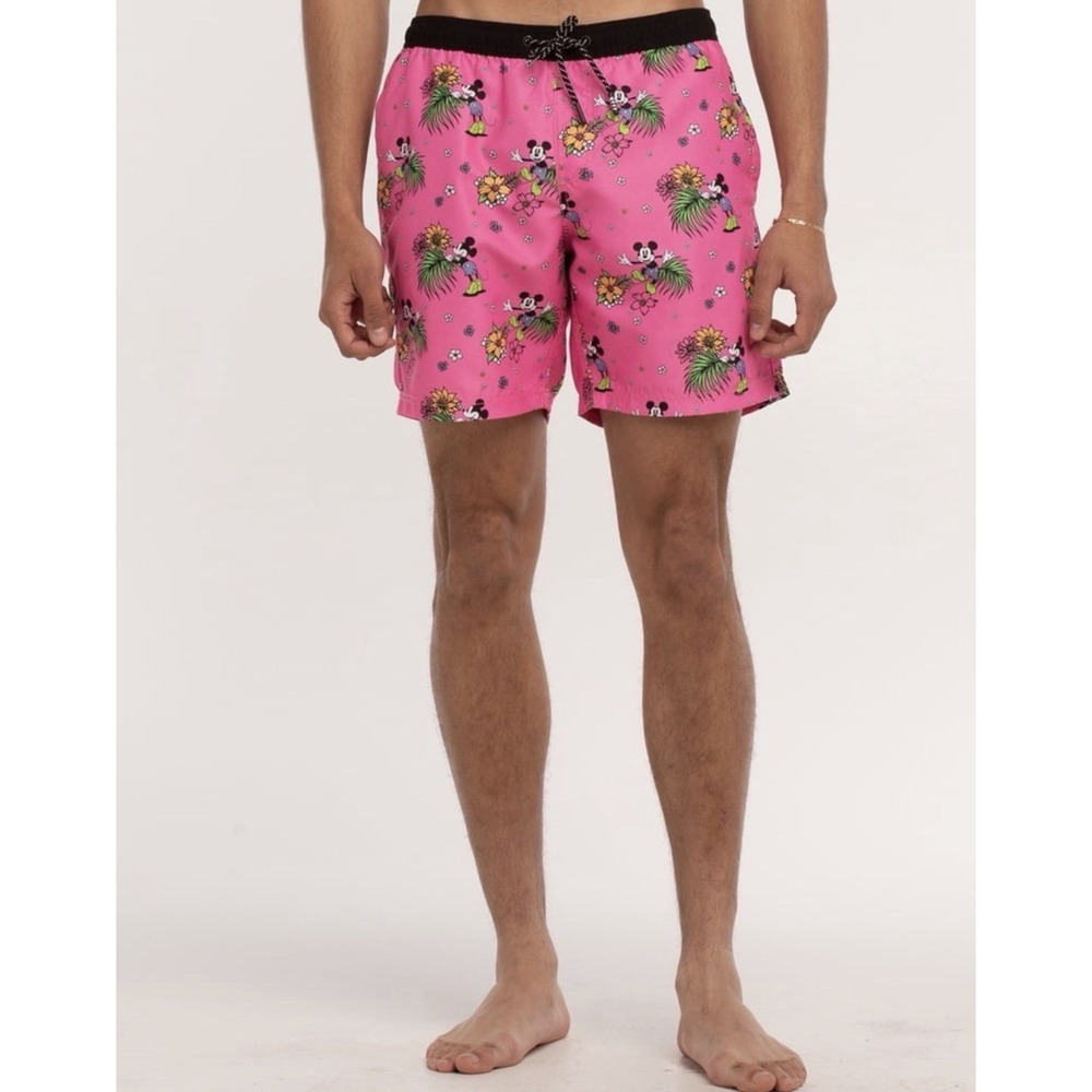 Neff Mickey Men's Pink Hot Tub Volley Shorts Swim Trunks Boardshorts Large
